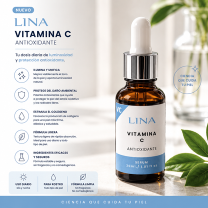 LINA Serum Vitamina C Antioxidante para Piel Luminosa y Radiante Fórmula Ligera y Rápida Absorción Cuidado Facial Diario